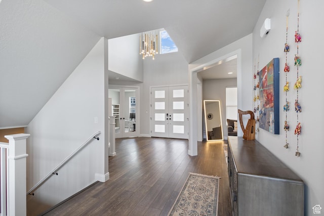 3862 W Lucerne Way, Lehi, UT 84043 - entrance foyer featuring dark wood-style floors, a chandelier, and vaulted ceiling