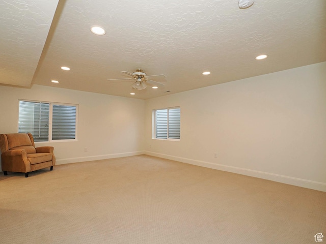 5071 N Oak Creek Dr, Eagle Mountain, UT 84005 - unfurnished room with recessed lighting, light colored carpet, ceiling fan, and a textured ceiling