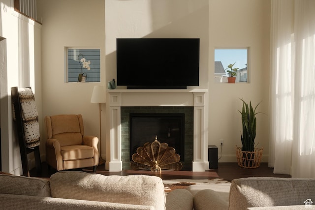5071 N Oak Creek Dr, Eagle Mountain, UT 84005 - living area with a fireplace and wood finished floors