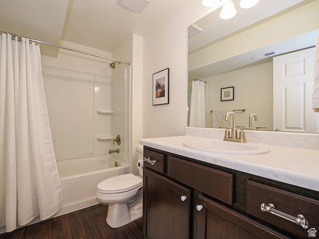 5071 N Oak Creek Dr, Eagle Mountain, UT 84005 - bathroom with wood finished floors, vanity, and shower / bath combination with curtain