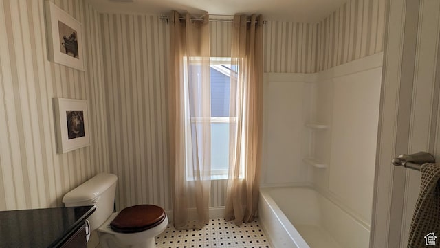 5071 N Oak Creek Dr, Eagle Mountain, UT 84005 - bathroom featuring wallpapered walls, healthy amount of natural light, bathing tub / shower combination, and tile patterned floors