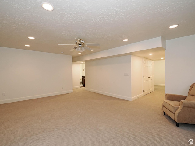 5071 N Oak Creek Dr, Eagle Mountain, UT 84005 - finished basement with recessed lighting, light colored carpet, a textured ceiling, and a ceiling fan