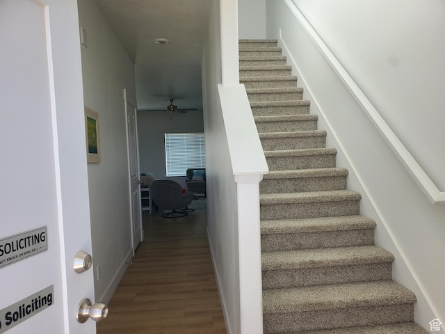 1082 E Springwater Way Unit 812, Eagle Mountain, UT 84005 - stairway with a ceiling fan and wood finished floors
