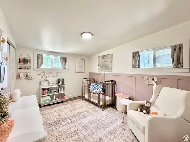 641 E 925 N, Ogden, UT 84404 - bedroom featuring a nursery area and vaulted ceiling