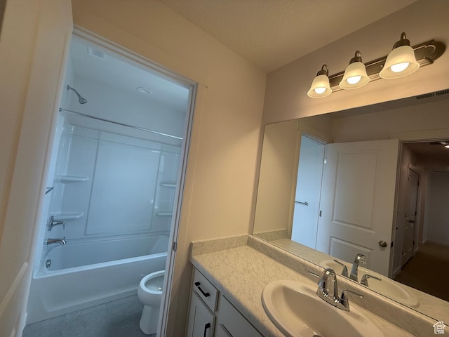 6923 W S Jordan Pkwy S, South Jordan, UT 84009 - bathroom featuring vanity, shower / tub combination, tile patterned floors, and a textured ceiling