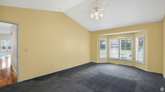 6320 S Hathaway St, Taylorsville, UT 84123 - unfurnished room featuring lofted ceiling, ceiling fan, and dark colored carpet