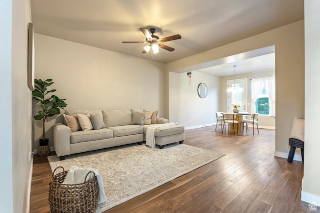10572 S Kestrel Rise Rd, South Jordan, UT 84009 - living room with ceiling fan and dark wood finished floors