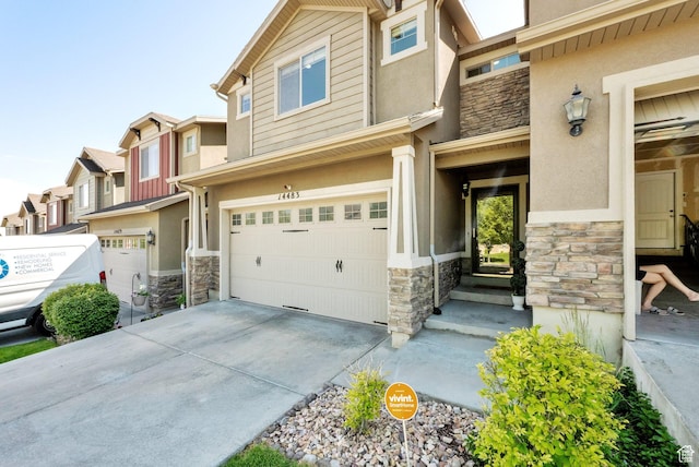 14483 S Ryegate Dr, Herriman, UT 84096 - view of property featuring stone siding, stucco siding, and a garage