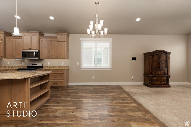 1338 S 1150 W, Payson, UT 84651 - kitchen featuring stainless steel appliances, a chandelier, open shelves, hanging light fixtures, and recessed lighting