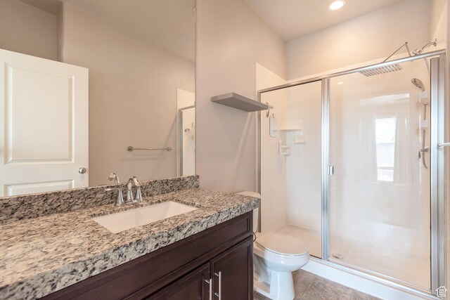 11463 S Lake Run Rd W, South Jordan, UT 84009 - full bathroom featuring vanity, a stall shower, and tile patterned floors