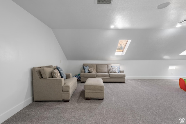 520 Lacey Way N, Salt Lake, UT 84054 - carpeted living room featuring a skylight, lofted ceiling, and a textured ceiling