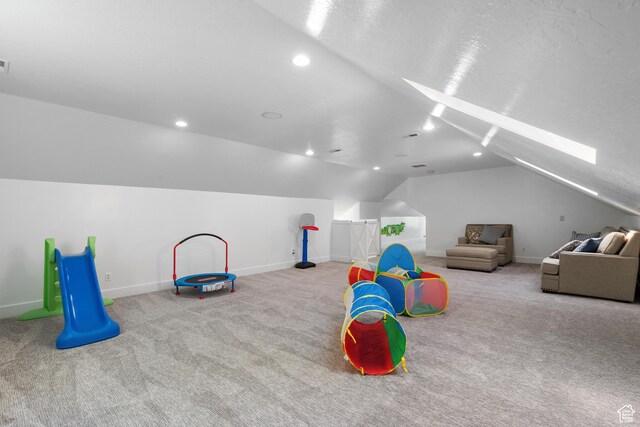 520 Lacey Way N, Salt Lake, UT 84054 - game room with vaulted ceiling, carpet, and recessed lighting