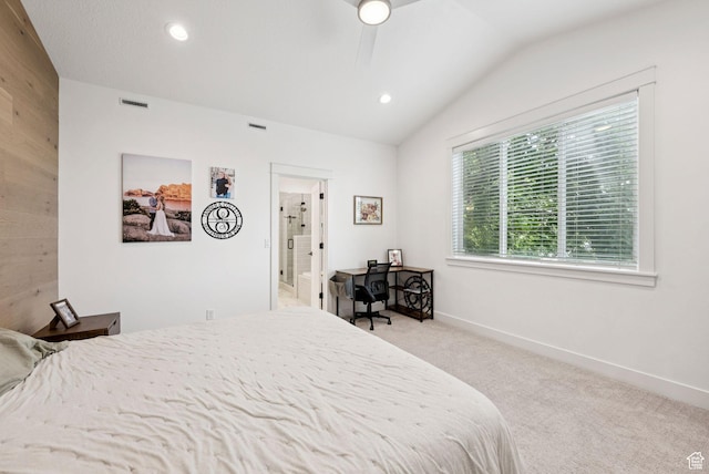 520 S Orchard Dr Unit 1, Bountiful, UT 84010 - carpeted bedroom featuring vaulted ceiling, recessed lighting, ceiling fan, and ensuite bathroom