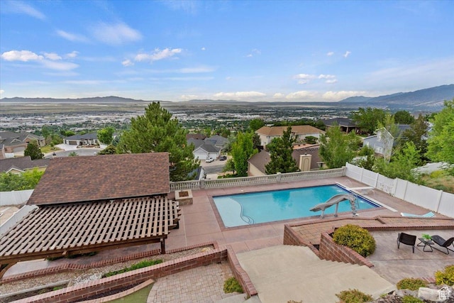 53 N Foxhill Rd N, North Salt Lake, UT 84054 - view of swimming pool with a fenced backyard, a mountain view, a patio, and a residential view
