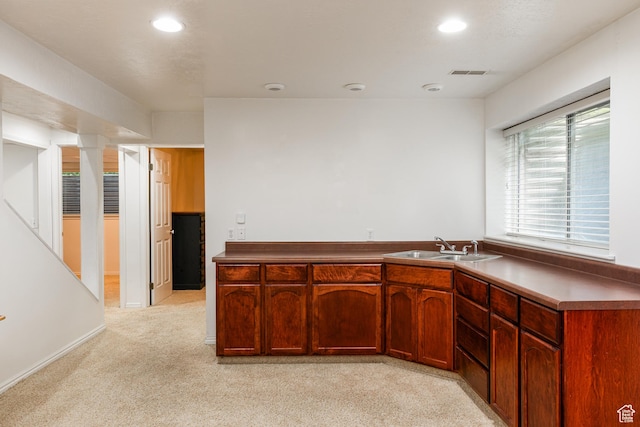 561 S Woodland Dr E, Farmington, UT 84025 - kitchen featuring light carpet and recessed lighting