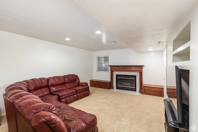 561 S Woodland Dr E, Farmington, UT 84025 - living area with carpet flooring, recessed lighting, and a fireplace