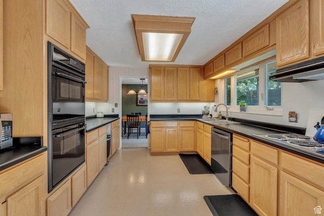 2173 S 1150 E, Bountiful, UT 84010 - kitchen with stainless steel dishwasher, light brown cabinetry, dark countertops, extractor fan, and electric cooktop