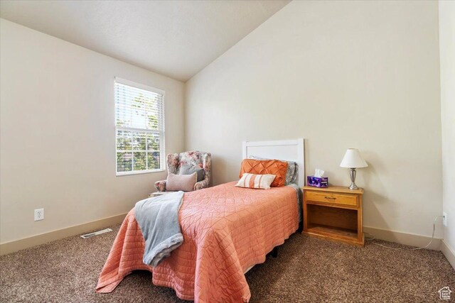 4257 W Lake Bridge Dr S, South Jordan, UT 84009 - carpeted bedroom featuring vaulted ceiling and baseboards