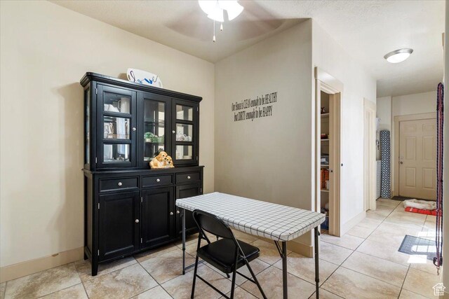 4257 W Lake Bridge Dr S, South Jordan, UT 84009 - dining area with ceiling fan and light tile patterned floors