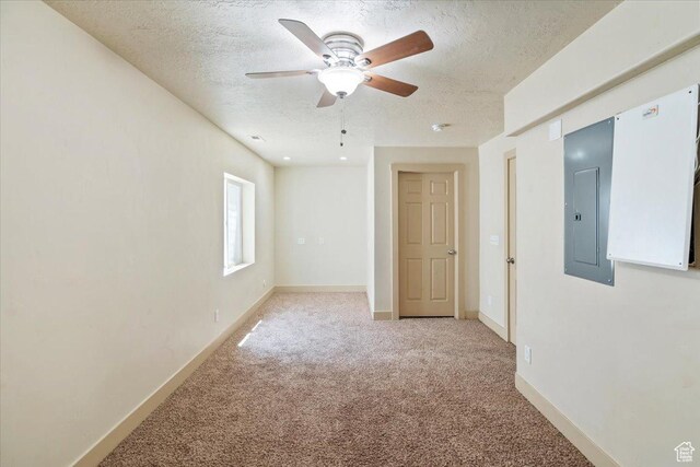 4257 W Lake Bridge Dr S, South Jordan, UT 84009 - carpeted spare room with a textured ceiling, ceiling fan, and electric panel