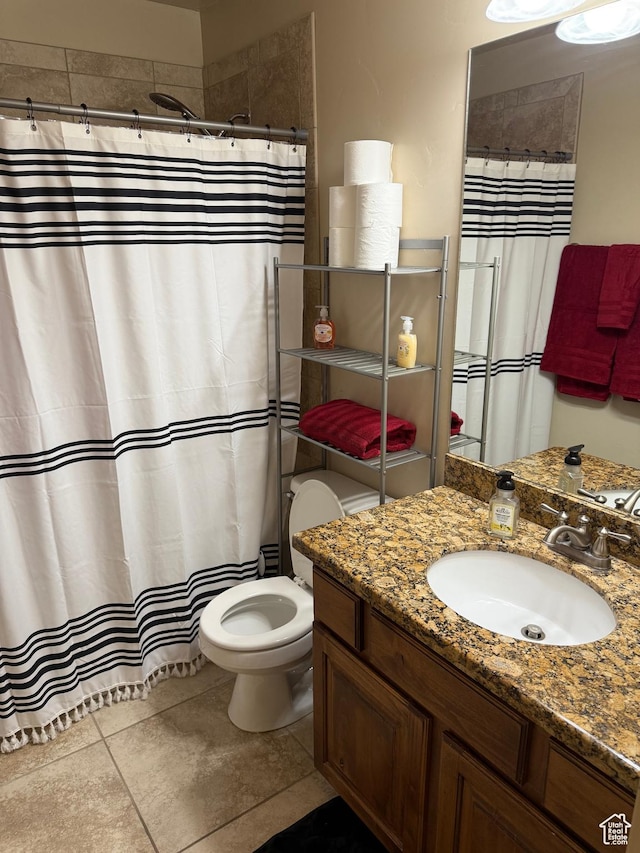 4257 W Lake Bridge Dr S, South Jordan, UT 84009 - bathroom featuring vanity, tile patterned flooring, and a shower with shower curtain