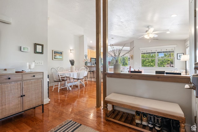 1692 E Kelmscott Ct S Unit C, Salt Lake City, UT 84124 - kitchen featuring ceiling fan, wood finished floors, recessed lighting, and a textured ceiling