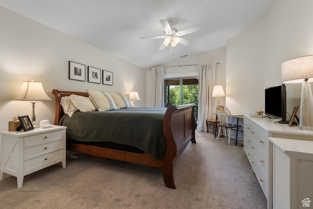 1692 E Kelmscott Ct S Unit C, Salt Lake City, UT 84124 - bedroom featuring lofted ceiling, light colored carpet, an office area, and a ceiling fan