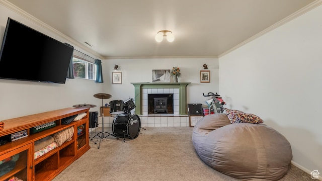 176 E Brook Ave N, Tooele, UT 84074 - living room featuring carpet floors and ornamental molding