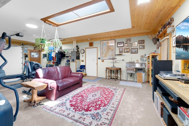 966 Mill Rd, Evanston, WY 82930 - carpeted living area with a skylight and a workshop area