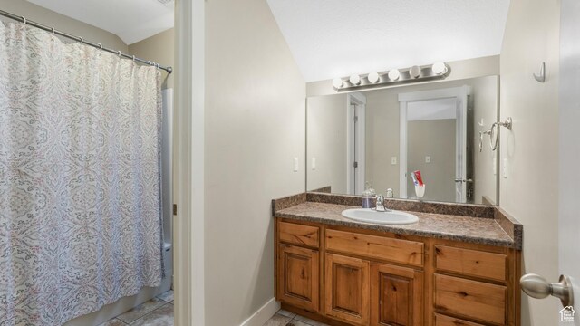 2201 W 1300 S, Lehi, UT 84043 - bathroom featuring tile patterned flooring, vanity, and a shower with curtain