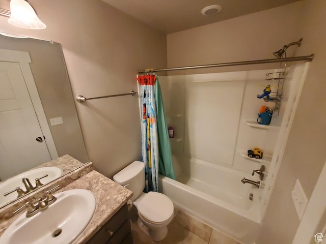 4973 E Oakwood Dr, Eagle Mountain, UT 84005 - full bathroom featuring shower / tub combo, vanity, and tile patterned flooring