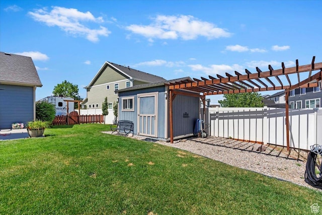 210 E 2150 N, North Ogden, UT 84414 - fenced backyard with a storage shed and a pergola