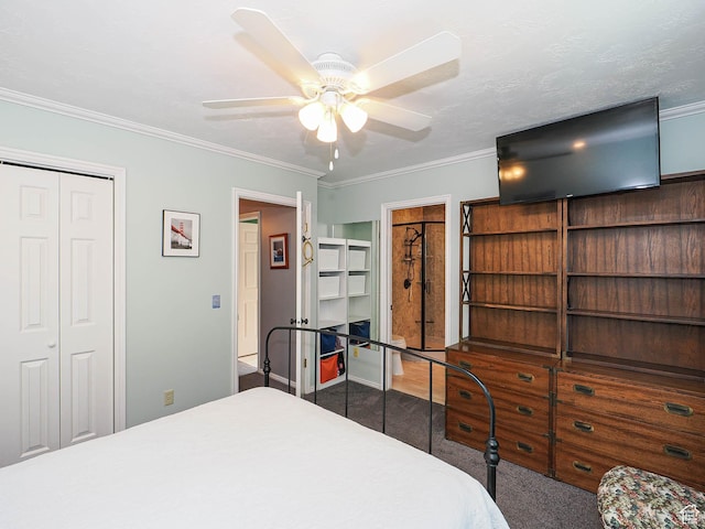 1402 E Valley Ridge Dr S, Sandy, UT 84093 - carpeted bedroom with crown molding, ceiling fan, and a closet