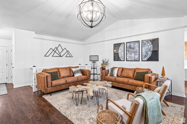 93 S 1250 E, Logan, UT 84321 - living area featuring a chandelier, vaulted ceiling, and dark wood-type flooring
