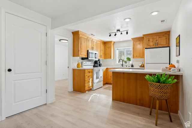 93 S 1250 E, Logan, UT 84321 - kitchen with electric range, refrigerator, stainless steel microwave, light countertops, and light wood-style flooring
