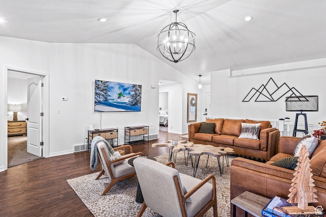 93 S 1250 E, Logan, UT 84321 - living area featuring a chandelier, dark wood finished floors, high vaulted ceiling, and recessed lighting