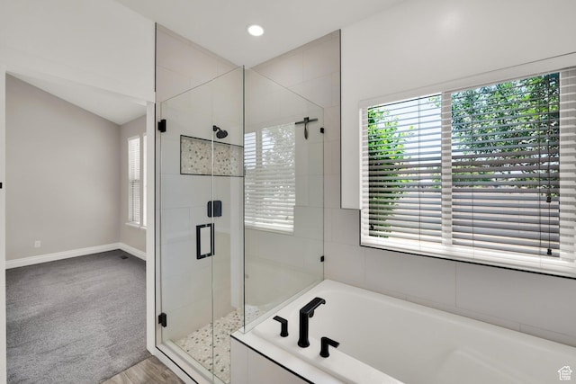 3179 W Hayden Ridge Way S, Riverton, UT 84065 - full bathroom featuring a shower stall, a bath, and recessed lighting