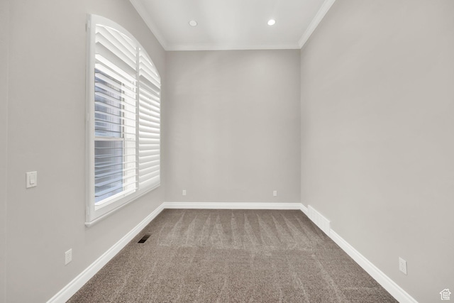 3179 W Hayden Ridge Way S, Riverton, UT 84065 - spare room featuring dark colored carpet, ornamental molding, and recessed lighting