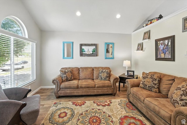 433 W 2425 N, Harrisville, UT 84414 - living room with vaulted ceiling, wood finished floors, and recessed lighting
