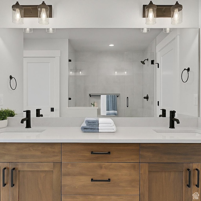 3636 N 500 E, North Ogden, UT 84414 - bathroom featuring double vanity and a stall shower