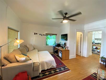 1309 E Hidden Creek Ct S, Holladay, UT 84117 - bedroom with wood finished floors and ceiling fan