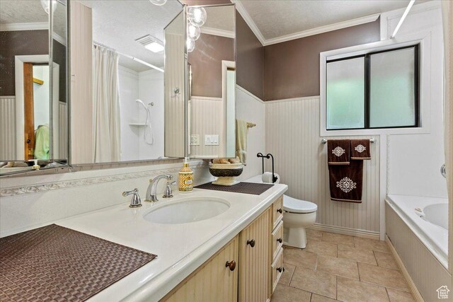 2391 Kays Creek Dr, Layton, UT 84040 - full bathroom featuring vanity, a tub to relax in, ornamental molding, and curtained shower