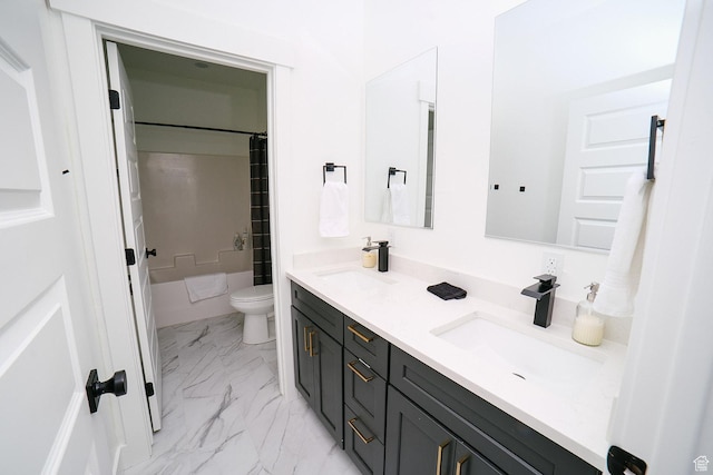 357 W Posies Dr, Garden City, UT 84028 - bathroom featuring double vanity, marble finish flooring, and shower / bath combo