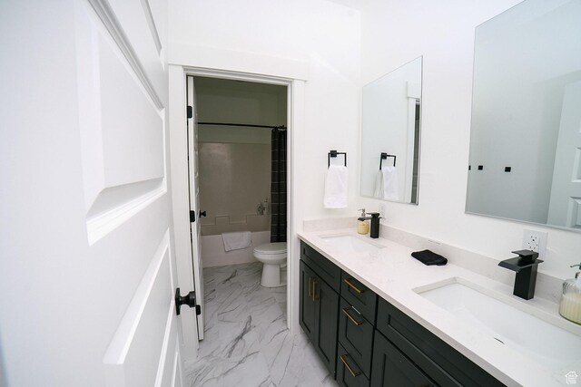357 W Posies Dr, Garden City, UT 84028 - bathroom with double vanity, marble look tile flooring, and bathing tub / shower combination