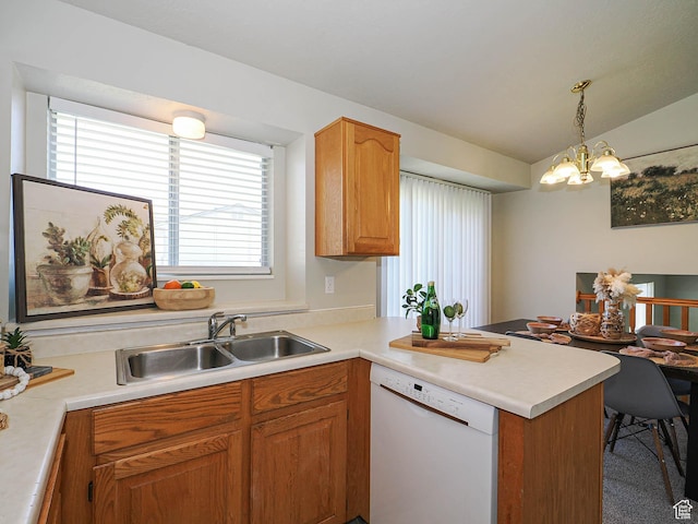 136 W 1980 S, Clearfield, UT 84015 - kitchen with dishwasher, a peninsula, light countertops, healthy amount of natural light, and vaulted ceiling