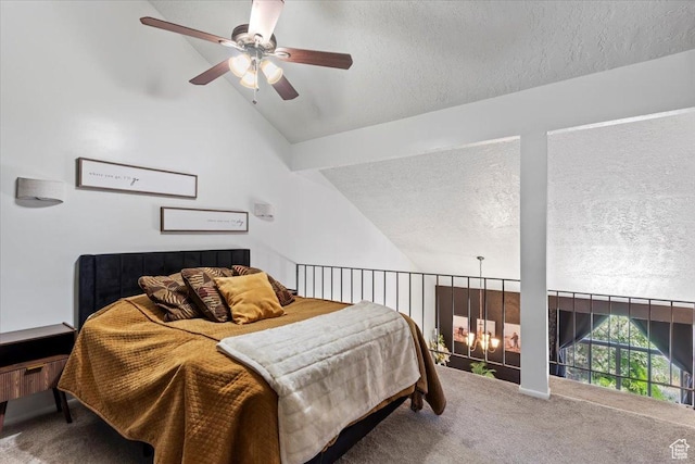 1175 E Canyon Rd Unit 83, Ogden, UT 84404 - carpeted bedroom featuring a textured ceiling, lofted ceiling, and a ceiling fan