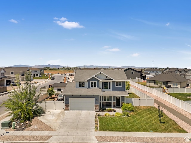 3187 N 3450 W, Plain City, UT 84404 - view of front of home featuring a residential view, concrete driveway, a gate, a garage, and a mountain view