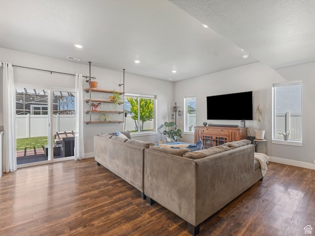 3187 N 3450 W, Plain City, UT 84404 - living room with dark wood-style floors and recessed lighting