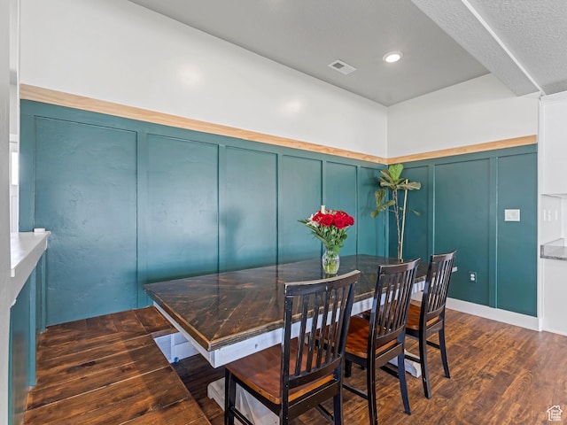 3187 N 3450 W, Plain City, UT 84404 - dining space with a decorative wall, dark wood-style floors, and a wainscoted wall