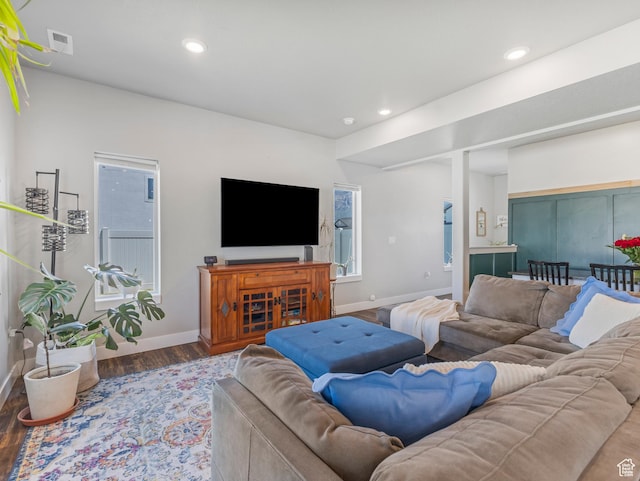 3187 N 3450 W, Plain City, UT 84404 - living room featuring wood finished floors and recessed lighting